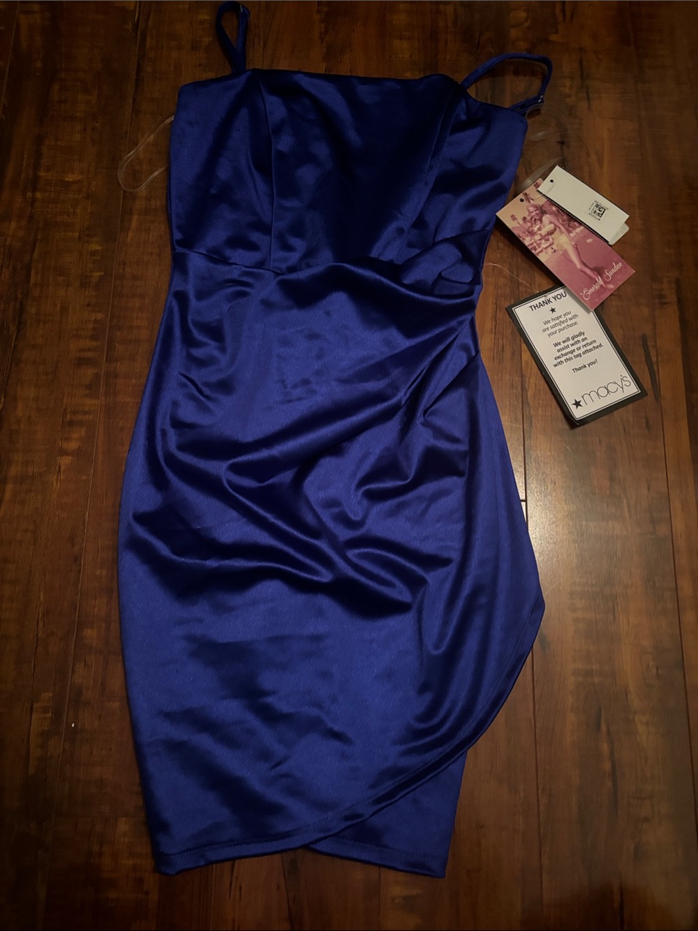 Macy's Cobalt Blue One-Shoulder Satin Sheath Dress